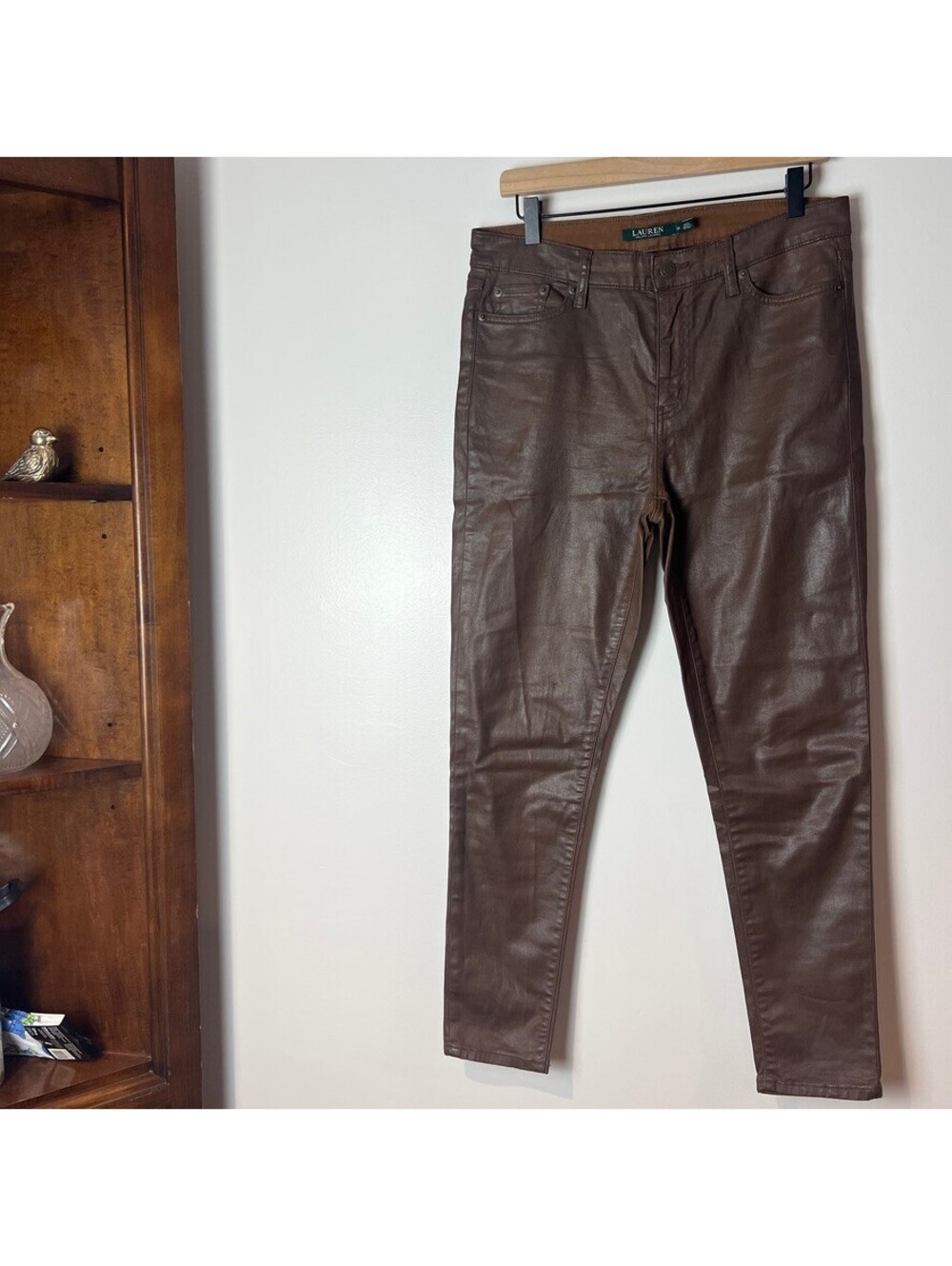Lauren Ralph Lauren Brown Coated Skinny Ankle Jeans Women's Size 10